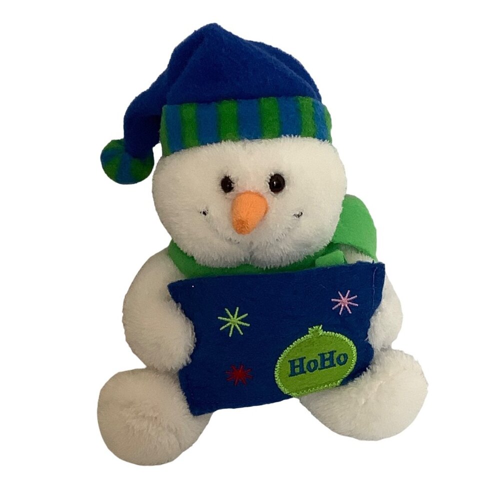 Christmas Holiday Snowman‎ Plush Toy HoHo Blue Hat Gift Card Holder Decor 7"